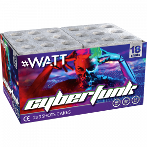 Cyberfunk ist eine 18 Schuss Batterie aus der #Watt Serie von Vuurwerktotal.