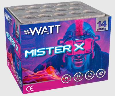 Mister X ist eine 14 Schuss Batterie aus der #Watt Serie von Vuurwerktotaal.