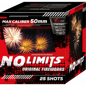 No Limits ist eine 25 Schuss Batterie mit einem Kaliber von 50mm von Piromax