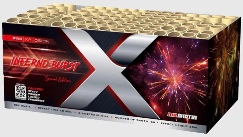 Inferno Burst ist ein 108 Schuss Verbund von Pro Xplosion