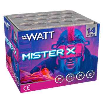 Mister X ist eine 14 Schuss Batterie aus der #Watt Serie von Vuurwerktotaal.