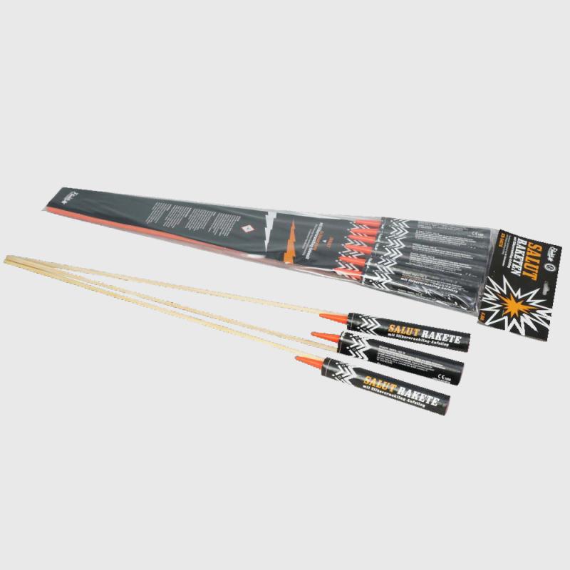 Salutraketen mit Silbercrackling-Aufstieg ist ein Raketensortiment von Funke feuerwerk