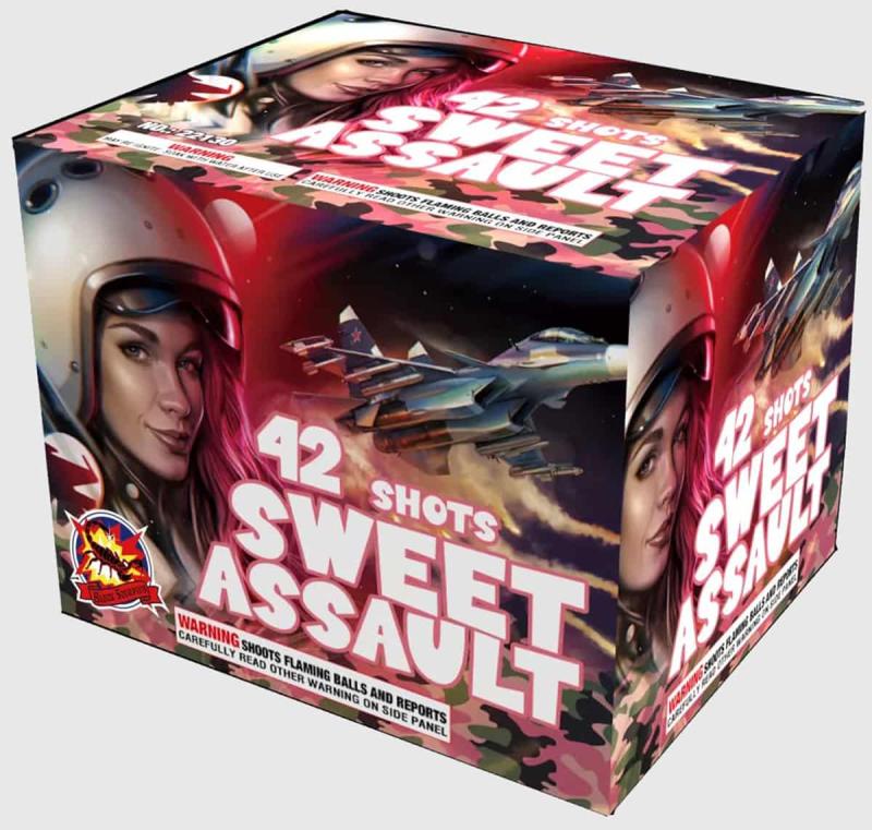 Sweet Assault ist eine 42 Schuss Batterie mit von SRPYRO